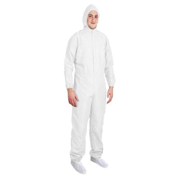 ESD Cleanroom Coverall with Hood - WHITE